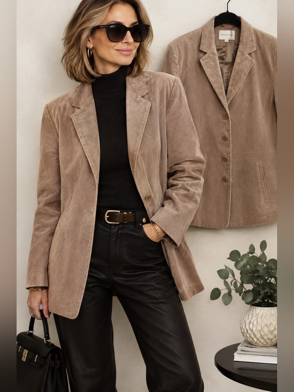 Fairweather Tan Suede Blazer Oversized Boyfriend Longline XL